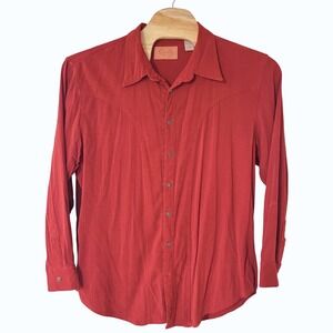 Scully Mens XXL Red 100% Silk Western Button Down Shirt Star Buttons PW-007